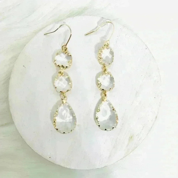Crystal Clear Dangling Bezel Earrings - Picture 3 of 5